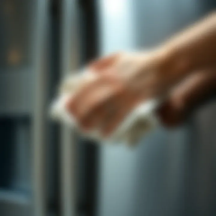 A microfiber cloth gently buffing a stainless steel surface.