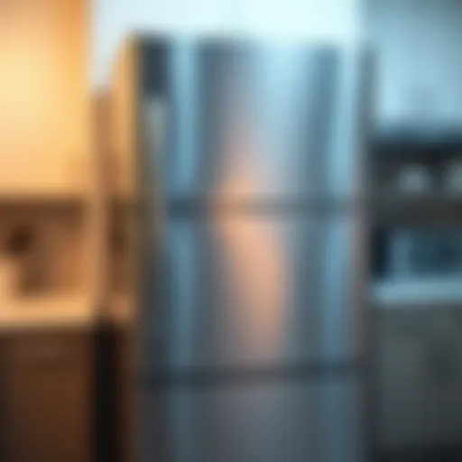 A pristine stainless steel fridge with an elegant shine reflecting light.