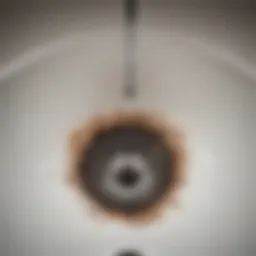 Visual representation of a clogged sink drain showing debris buildup