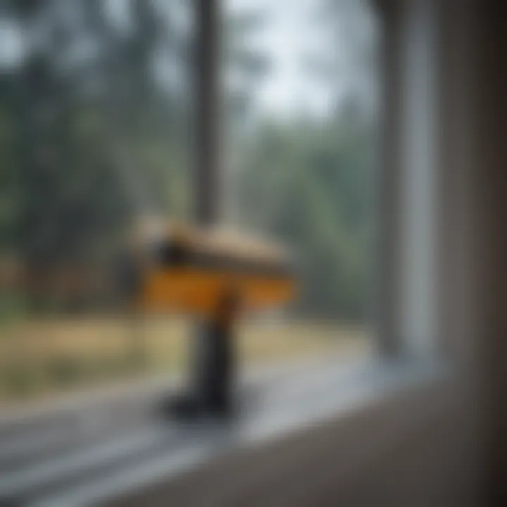 Close-up of a professional cleaning tool on a window