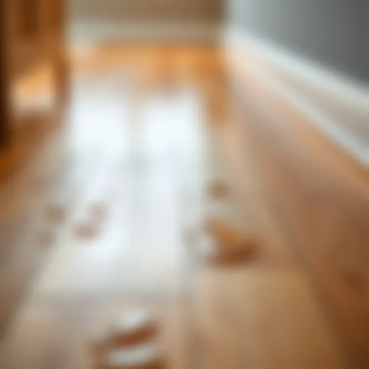 Close-up of hardwood floor with water stains
