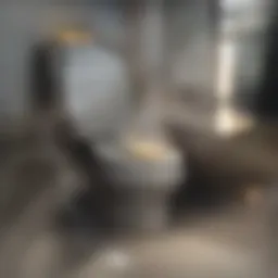 A plunger resting beside a toilet bowl