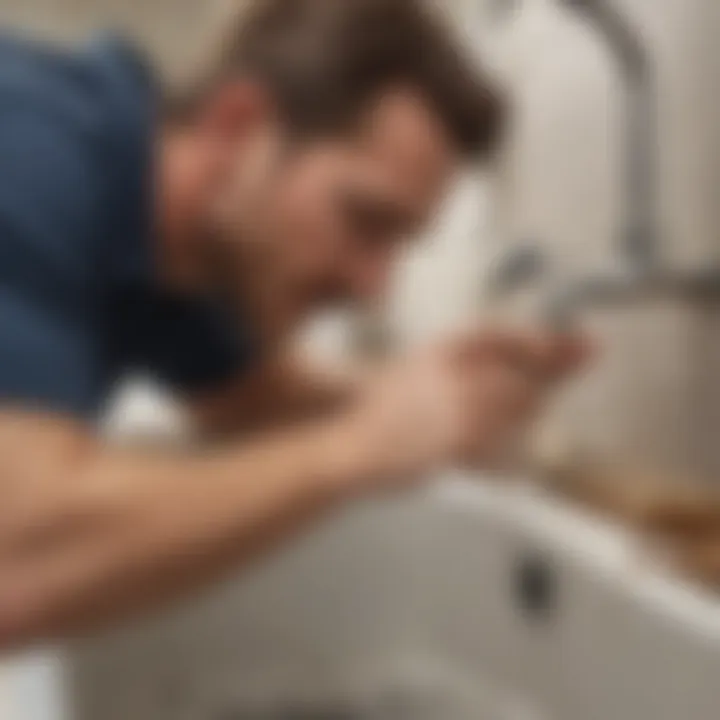 A person applying preventative measures to avoid hair clogs in drains