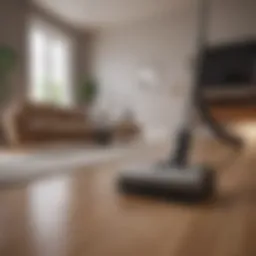 A sleek vacuum cleaner positioned in a modern living room.