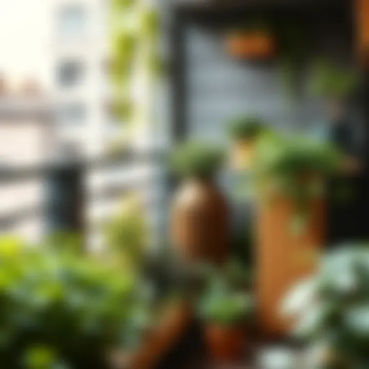 Lush Balcony Garden Complementing Composting Efforts A lush balcony garden thriving next to a compost bin.