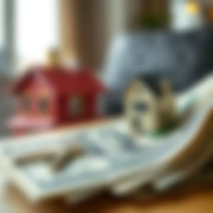 A close-up of cash with a house key