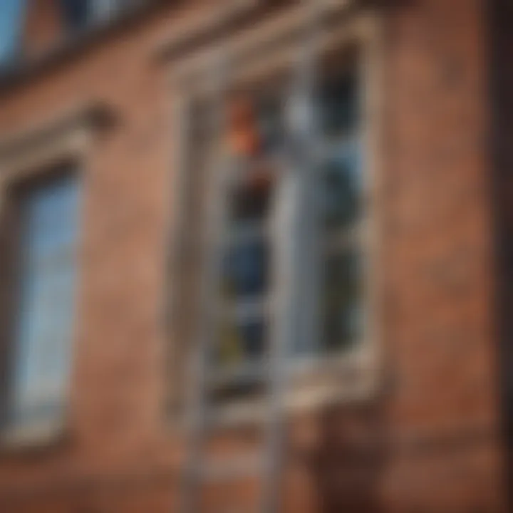 A ladder positioned for effective window cleaning