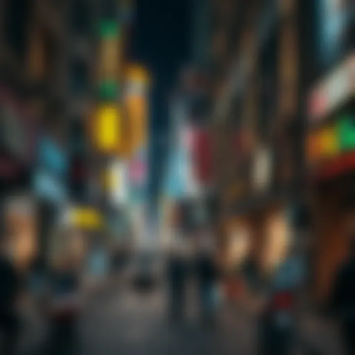 Vibrant Street Life in Costly Cities A bustling street showcasing high-end shops and vibrant nightlife