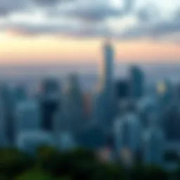 A panoramic view of a skyline highlighting luxurious skyscrapers