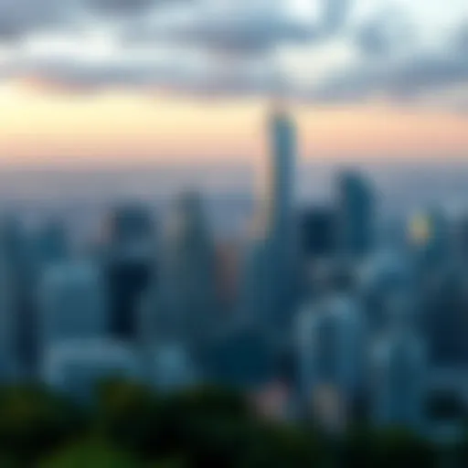 Luxurious Skyline of Expensive Urban Centers A panoramic view of a skyline highlighting luxurious skyscrapers