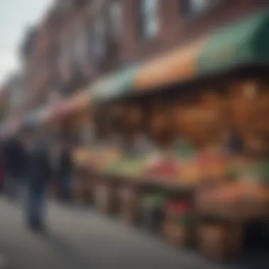 A colorful street market scene in Queens representing community life and local culture