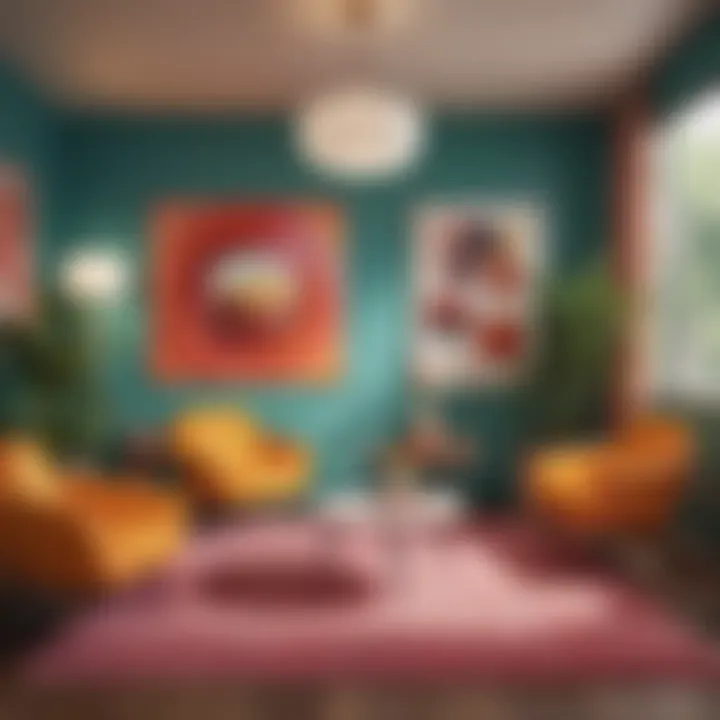 A close-up of a vibrant color palette used in a Mid Century Modern interior setting.