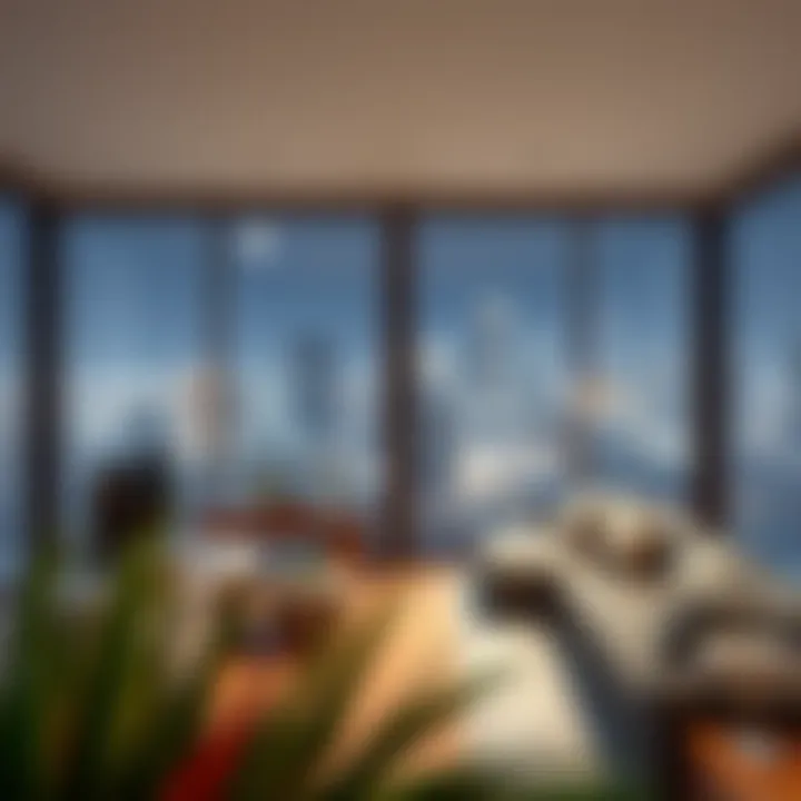 Modern Apartment with City Skyline Modern apartment with city skyline view