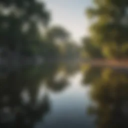 A panoramic view of White Rock Lake showcasing its natural beauty