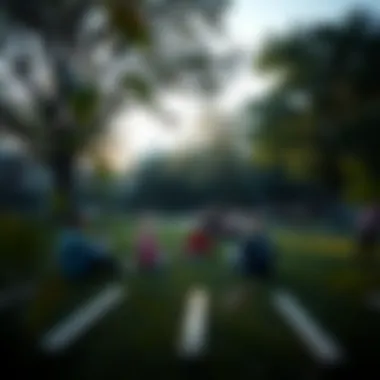 Engaging Community Life Community park filled with residents enjoying outdoor activities