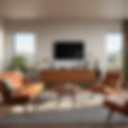 Elegant living room showcasing mid-century modern furniture and decor