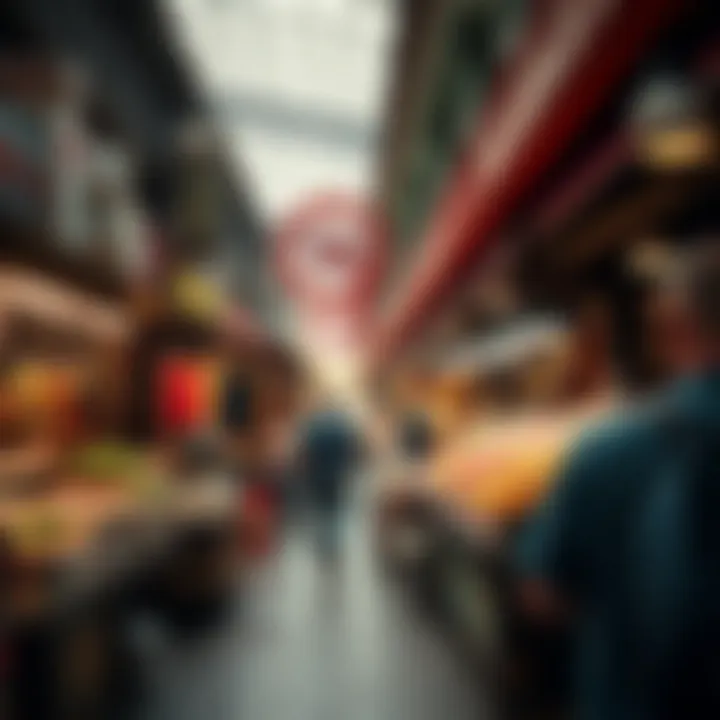 Local Market Vibrancy A bustling market filled with local vendors and diverse foods.