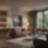 Modern one bedroom apartment living space with stylish decor