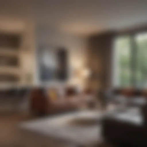 Modern one bedroom apartment living space with stylish decor
