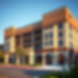 A stunning exterior view of Park West Apartments showcasing its architectural elegance