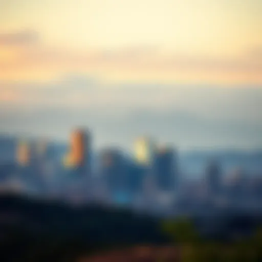 A panoramic view of Denver's skyline with surrounding mountains