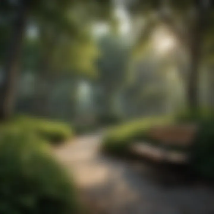 Beautiful local park in Buckhead with greenery and benches