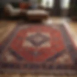 Vibrant area rug laid out for cleaning