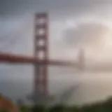 A picturesque view of the iconic Golden Gate Bridge shrouded in fog