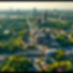 Aerial view of an emerging Atlanta neighborhood showcasing new developments and urban parks