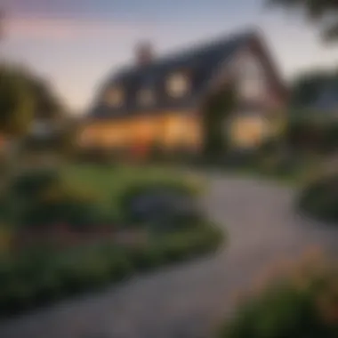 Charming Suburban Setting A serene suburban setting with charming houses and lush gardens, ideal for families