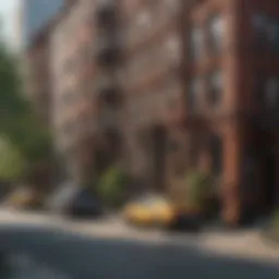 A vibrant street view showcasing the architectural diversity of a NYC neighborhood