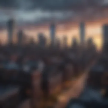 NYC Skyline at Dusk An evening skyline view of New York City highlighting its dynamic urban life