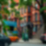 A picturesque street in Brooklyn showcasing historic brownstones and vibrant street art
