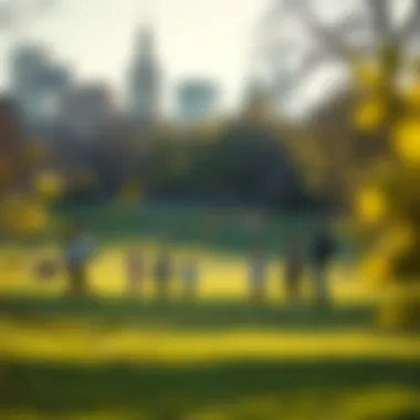 A serene Brooklyn park with families enjoying leisure activities