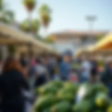 Vibrant Local Market in the Suburbs Colorful market showcasing local produce and artisan goods in a suburban setting