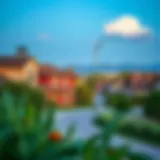 A picturesque view of a charming neighborhood in a low-cost city showcasing affordable homes and green spaces