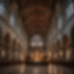 A historic cathedral showcasing a stunning vaulted roof structure.