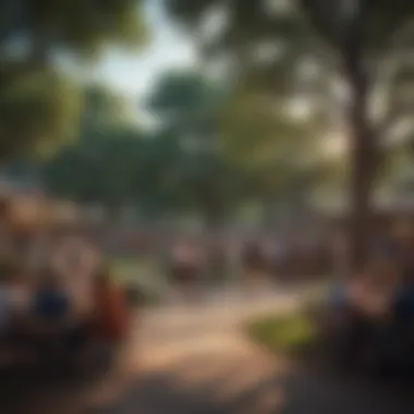 Community gathering in a walkable park setting