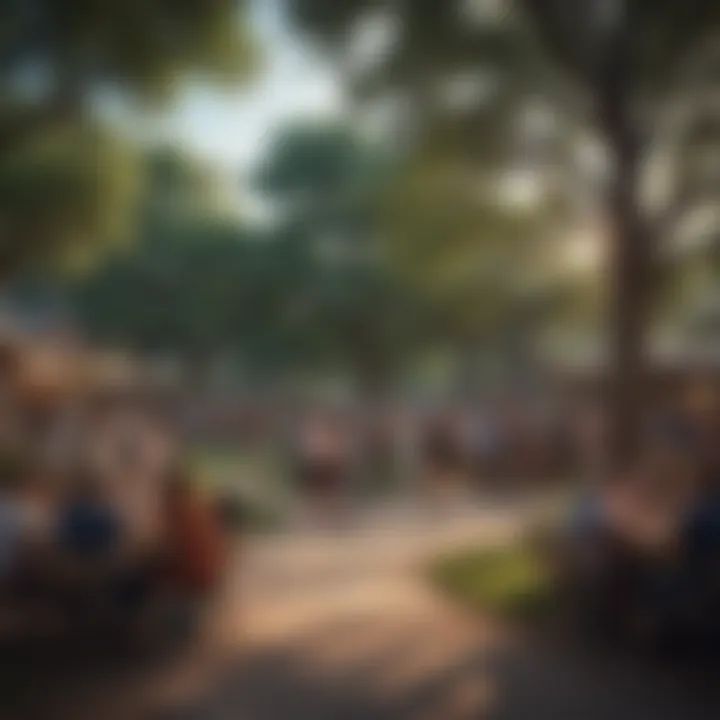 Community gathering in a walkable park setting