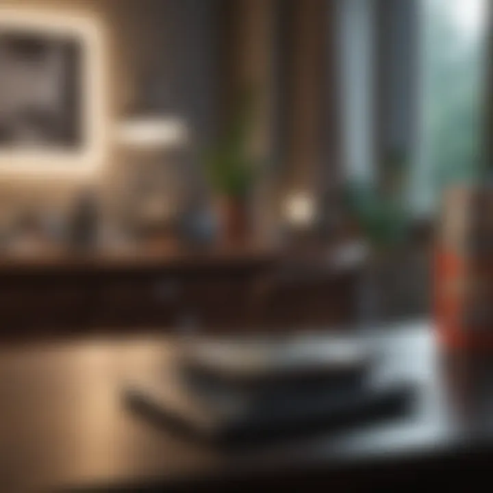Remote work setup with technology and finance elements