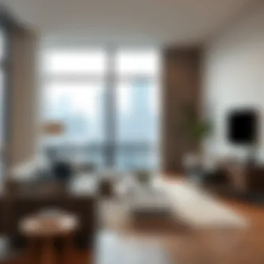 Trendy living area inside a Foggy Bottom apartment with contemporary decor