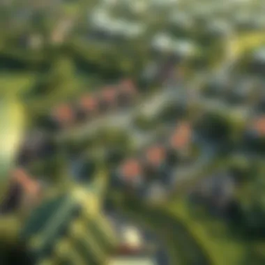 An aerial view of a vibrant village layout integrating nature and residential areas.