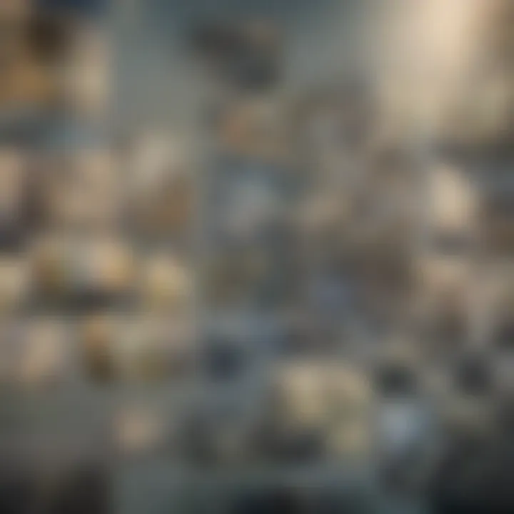 Dynamic gallery wall showcasing various large art pieces in a cohesive layout