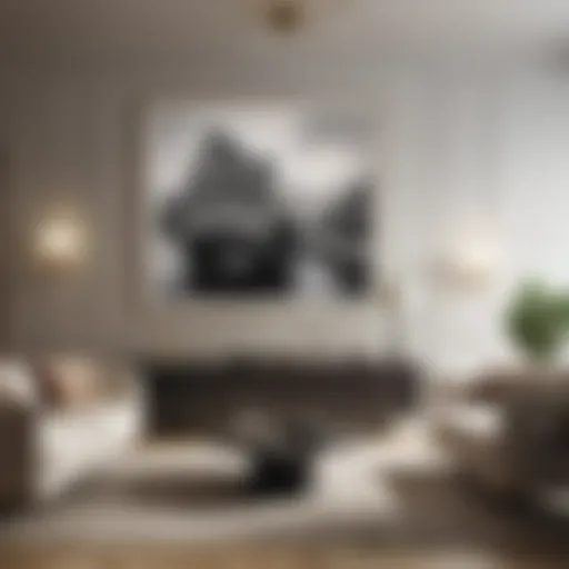 Elegant arrangement of large artworks in a modern living room