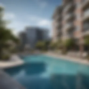 Community amenities at Harbour Point Apartments, including a pool and lounge area