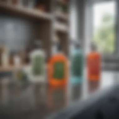 An array of eco-friendly cleaning products on a countertop
