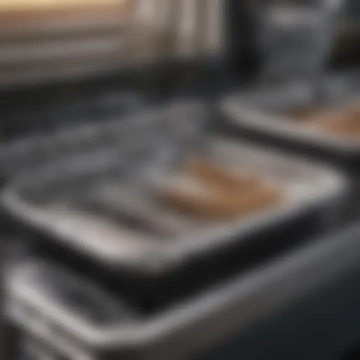 Close-up of dishwasher filter before and after cleaning