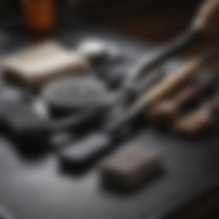 Close-up view of cleaning tools suitable for cast iron maintenance