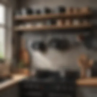 An organized kitchen setting showcasing cast iron cookware