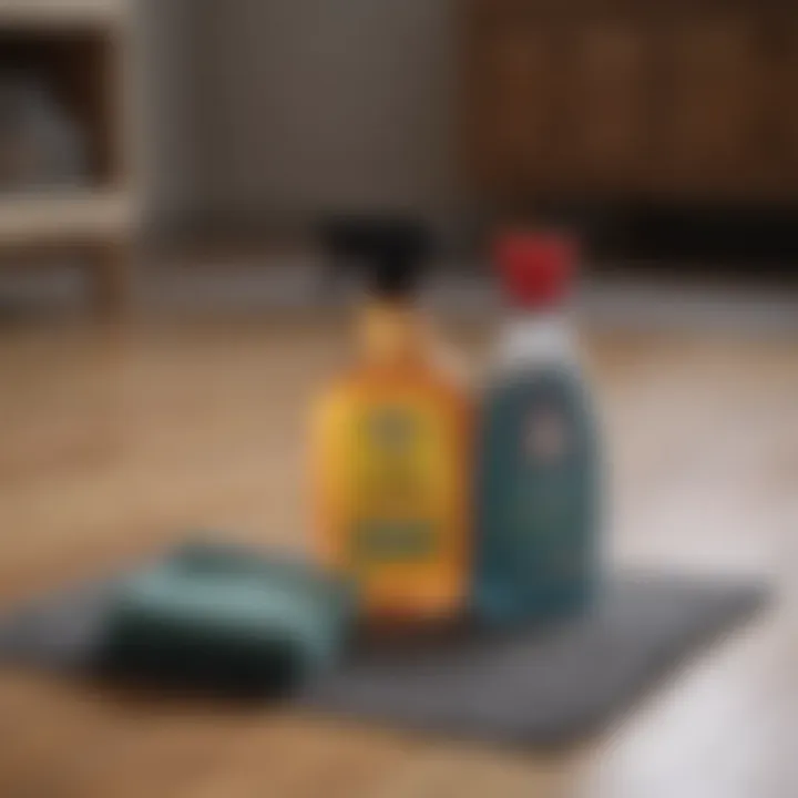 Diverse cleaning supplies arranged for rug care